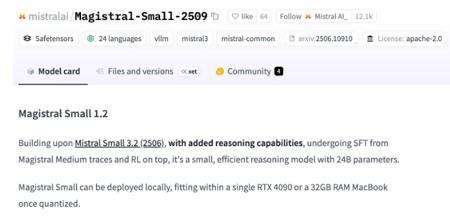 法国AI公司Mistral重磅推出开源推理模型 Magistral Small 1.2